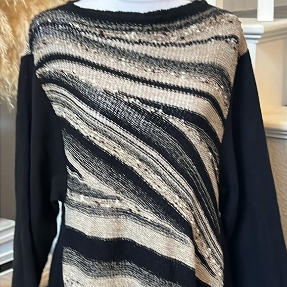 Scala Vintage Abstract Long Sleeve Linen Blend Midi Dress Size Large - Picture 2 of 7